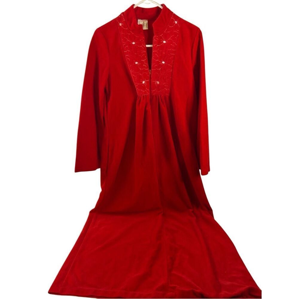 Vintage red‎ medium m maxi gown robe 1/4 zipper rn#17573 Shadowline?